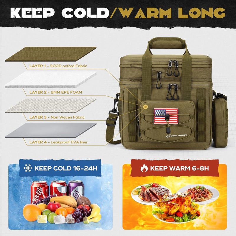 Maelstrom Tactical Lunch Box, 23 L Insulated Lunch Bag for Men, Expandable Double Deck Lunch Cooler Bag,Large Leakproof Soft Lunch Tote with Detachable MOLLE Bags, for Adult Women Work,Picnic,Khaki - Image 3